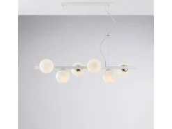 Adrian - Candeeiro de suspensão em ferro lacado branco e cromado, 6 luzes L.101 x 30 - BL278-6-BCO