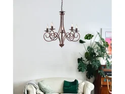Alma - Lustre em ferro lacado preto com decoração. cobre antigo 5 luzes 120 - Ø57 - BL130-5-NR