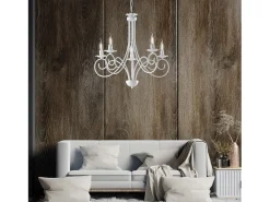 Alma - Lustre em ferro lacado branco com decoração. efeito shabby chic 5 luzes 120 - Ø57 - BL130-5-BCO