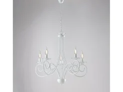 Alma - Lustre em ferro lacado branco com decoração. efeito shabby chic 5 luzes 120 - Ø57 - BL130-5-BCO