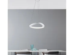 Anna Candeeiro suspensão triangular em metal e alumínio lacado branco com LED integrado e cabos eléctricos reguláveis 130 Ø50 BL249-S50T