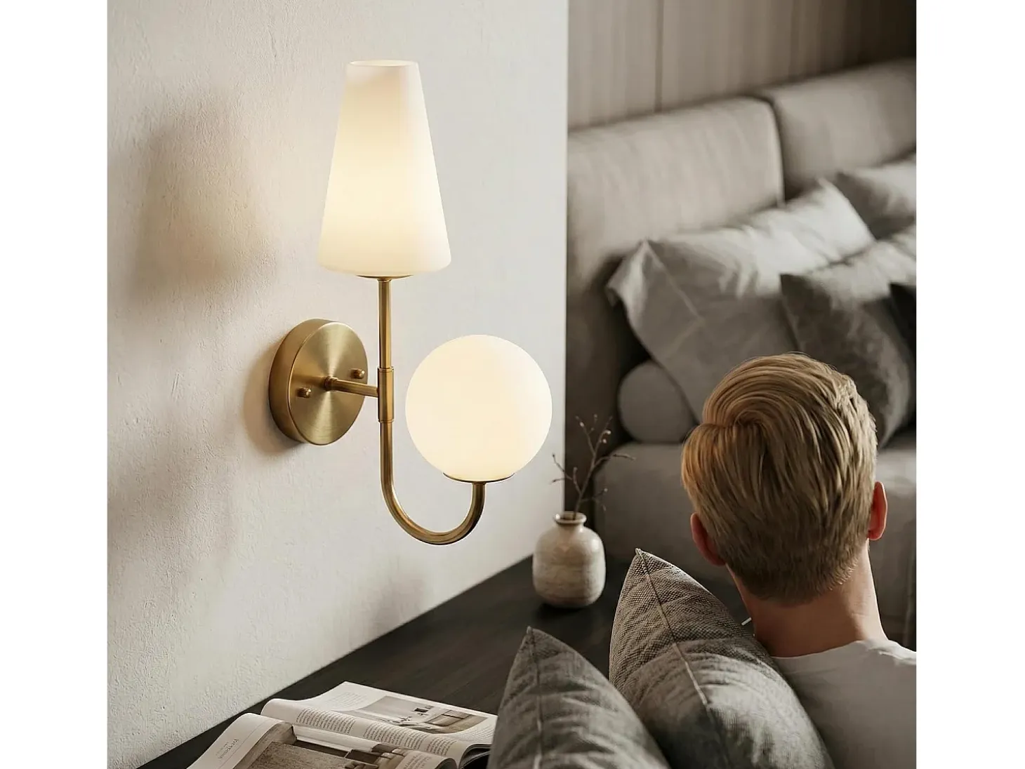 Apare de parede para interior, candeeiro de parede dourado com lâmpadas E14x2 incluídas