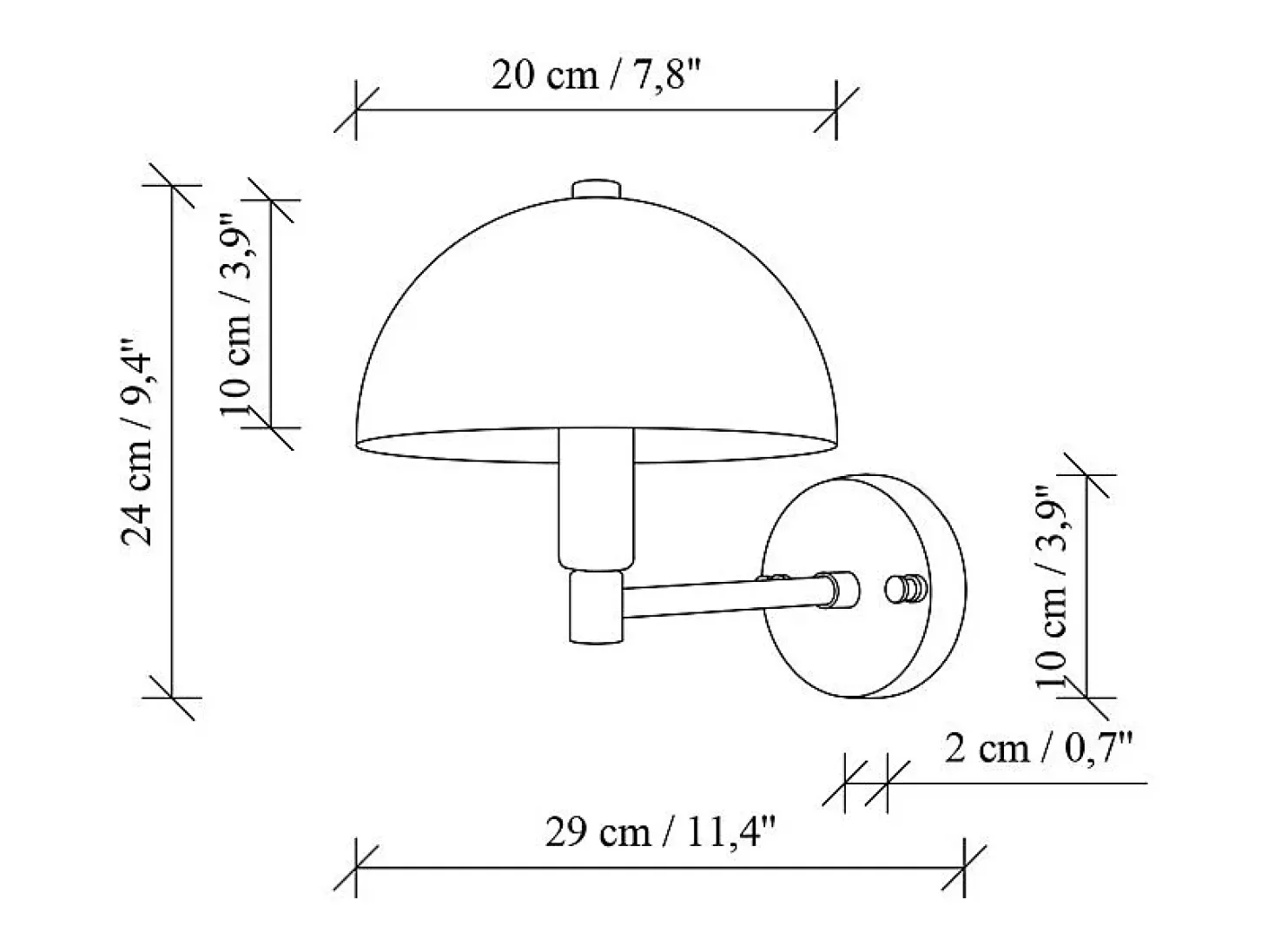 aplique cogumelo em metal com efeito latão - A. 29 x D. 20 cm - ELDO