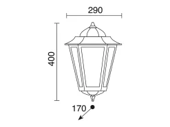 Aplique ELITE 6 estilo clássico - A 40,5 cm - E27 42W - Vidro fosco - IP44 - alumínio e preto