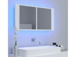 Armário espelhado casa de banho LED 90x12x45 cm acrílico branco PT602268