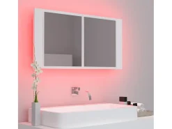 Armário espelhado casa de banho LED 90x12x45 cm acrílico branco PT602268