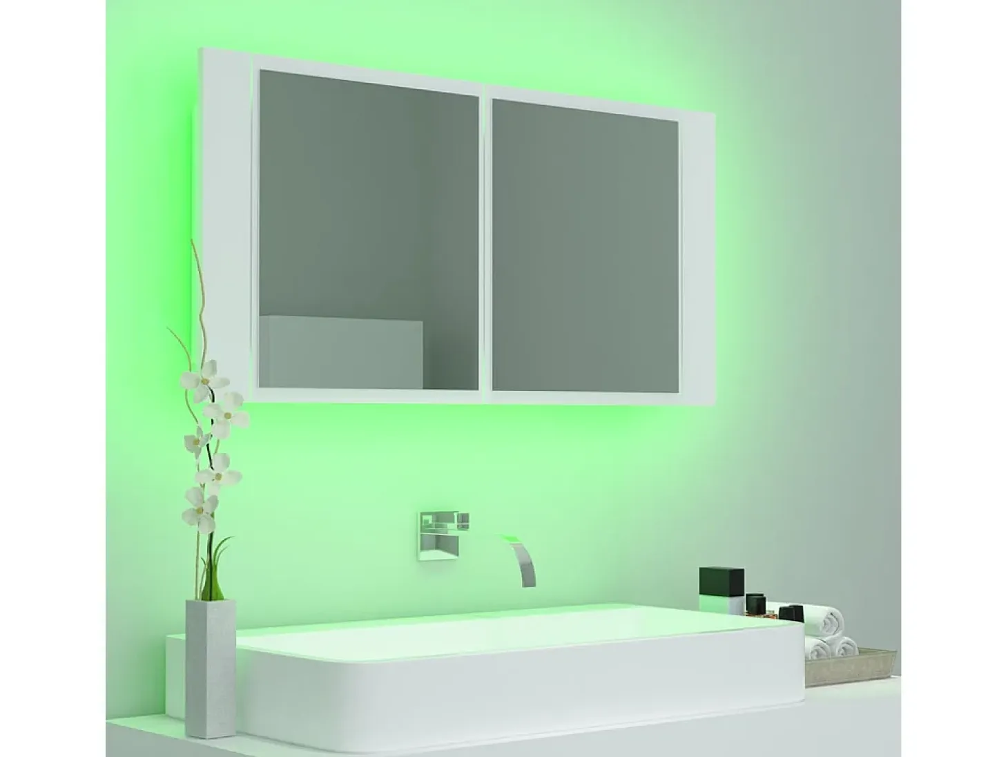 Armário espelhado casa de banho LED 90x12x45 cm acrílico branco PT602268