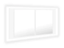 Armário espelhado casa de banho LED 90x12x45 cm acrílico branco PT602268