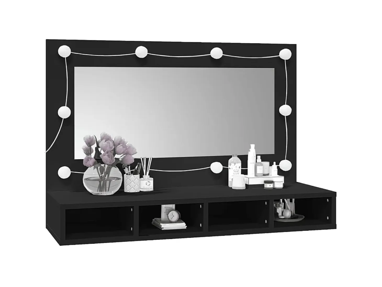 Armário espelhado com luzes LED 90x31,5x62 cm preto PT420950