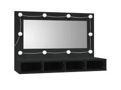 Armário espelhado com luzes LED 90x31,5x62 cm preto PT420950
