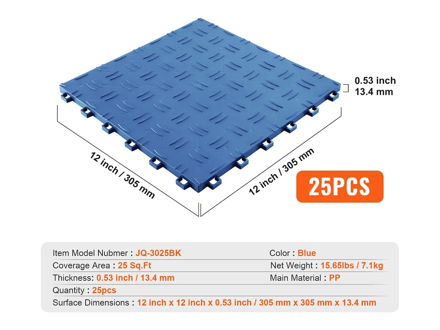 Azulejos de Garagem, SucceBuy, Pacote de 25 Azulejos de Garagem Azuis de 30 × 30 cm com Encaixe