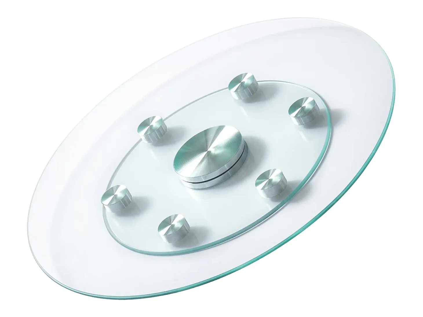 Bandeja Giratória Redonda SucceBuy para Mesa, 61 cm, Bandeja de Serviço Giratória a 360°, Centro de Mesa de Jantar em Vidro Temperado com 6 Rodas, para Banquetes