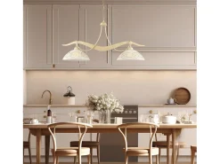 Bilbao - Lustre em ferro marfim com deco efeito decapado e difusores de vidro d. 30 luzes brancas e âmbar 2 L. 89 X 30