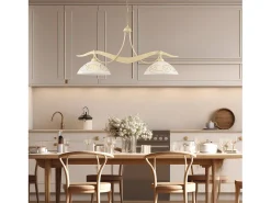 Bilbao - Lustre em ferro marfim com deco efeito decapado e difusores de vidro d. 30 luzes brancas e âmbar 2 L. 89 X 30