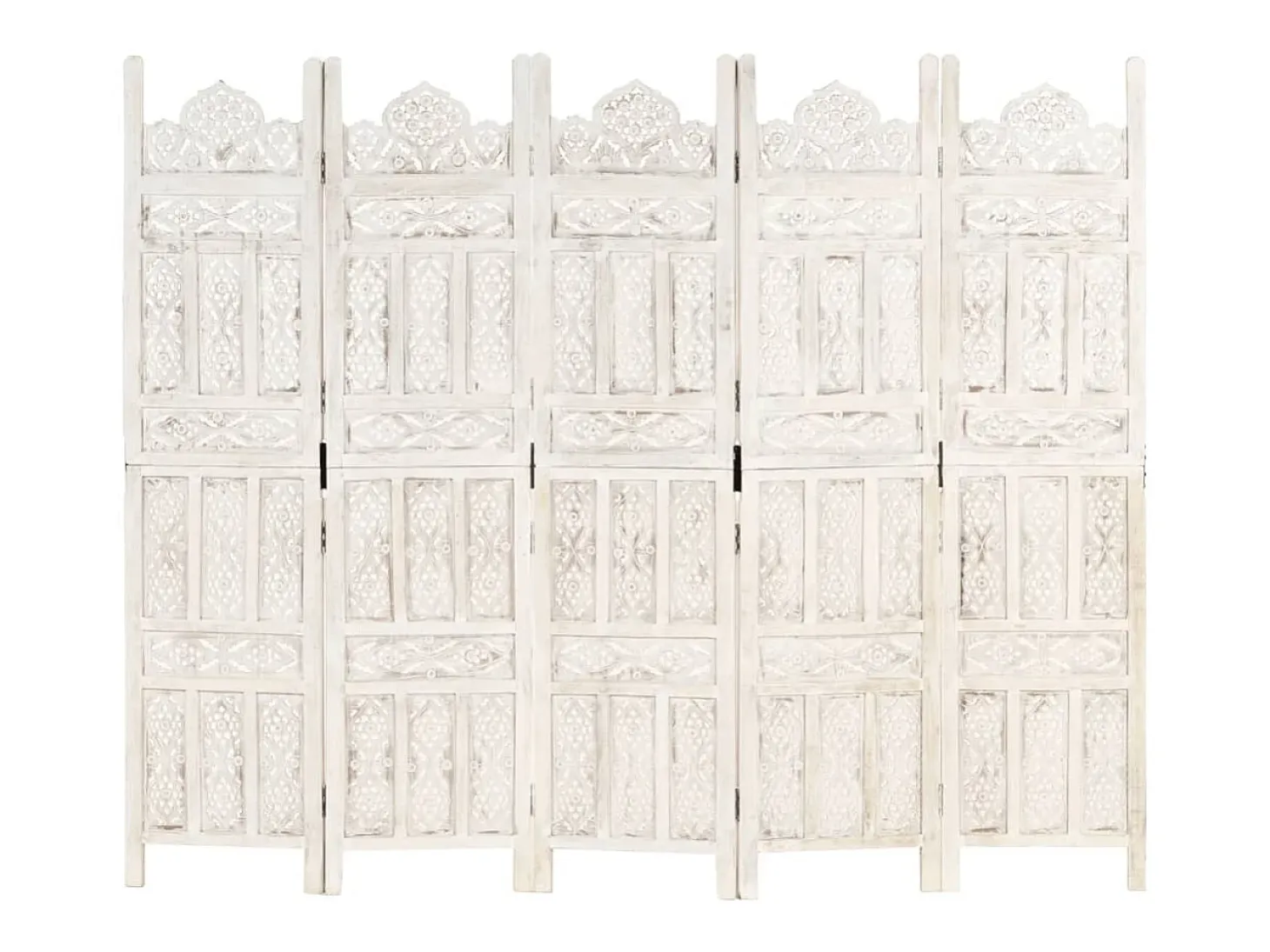Biombo esculp. mão 5 painéis 200x165cm mangueira maciça branco