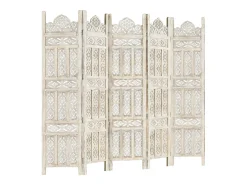 Biombo esculp. mão 5 painéis 200x165cm mangueira maciça branco