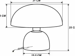 Candeeiro de mesa cogumelo em metal, D. 31 x A.25 cm, Preto, SIDNEY