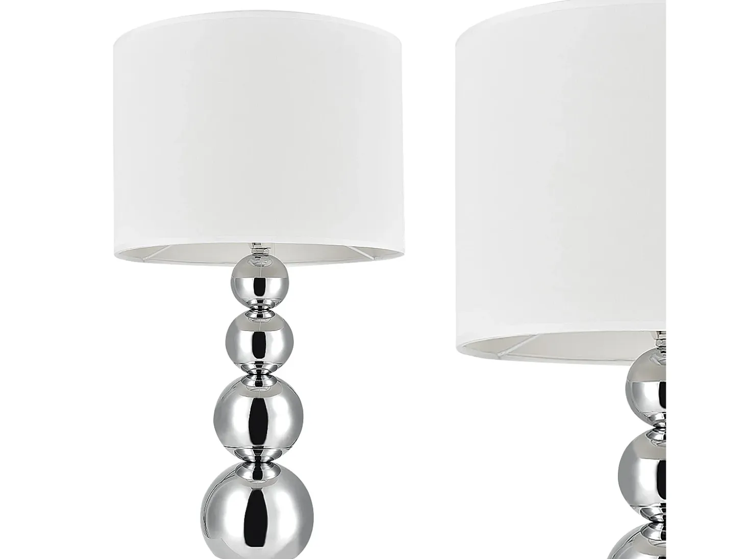 Candeeiro de mesa de cabeceira E14 metal e tecido 43 cm branco e cromado 03_0002514
