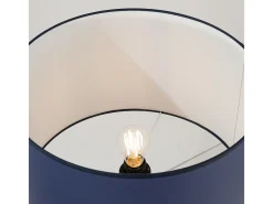 Candeeiro de pé Natt moderno, tecido/PVC/madeira - 1 lichtbronnen - L.77 x H.140 cm - azul marinho/madeira natural