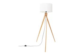 Candeeiro de pé Natt moderno, tecido/PVC/madeira - 1 lichtbronnen - L.77 x H.140 cm - madeira branca/natural