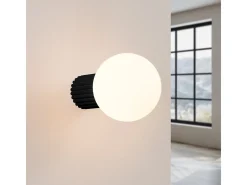 Candeeiro De Parede Halo Moderno, Alumínio/Vidro - 1 Lichtbronnen - L.12 X H.12 Cm - Preto