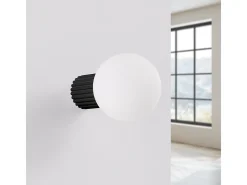 Candeeiro De Parede Halo Moderno, Alumínio/Vidro - 1 Lichtbronnen - L.12 X H.12 Cm - Preto