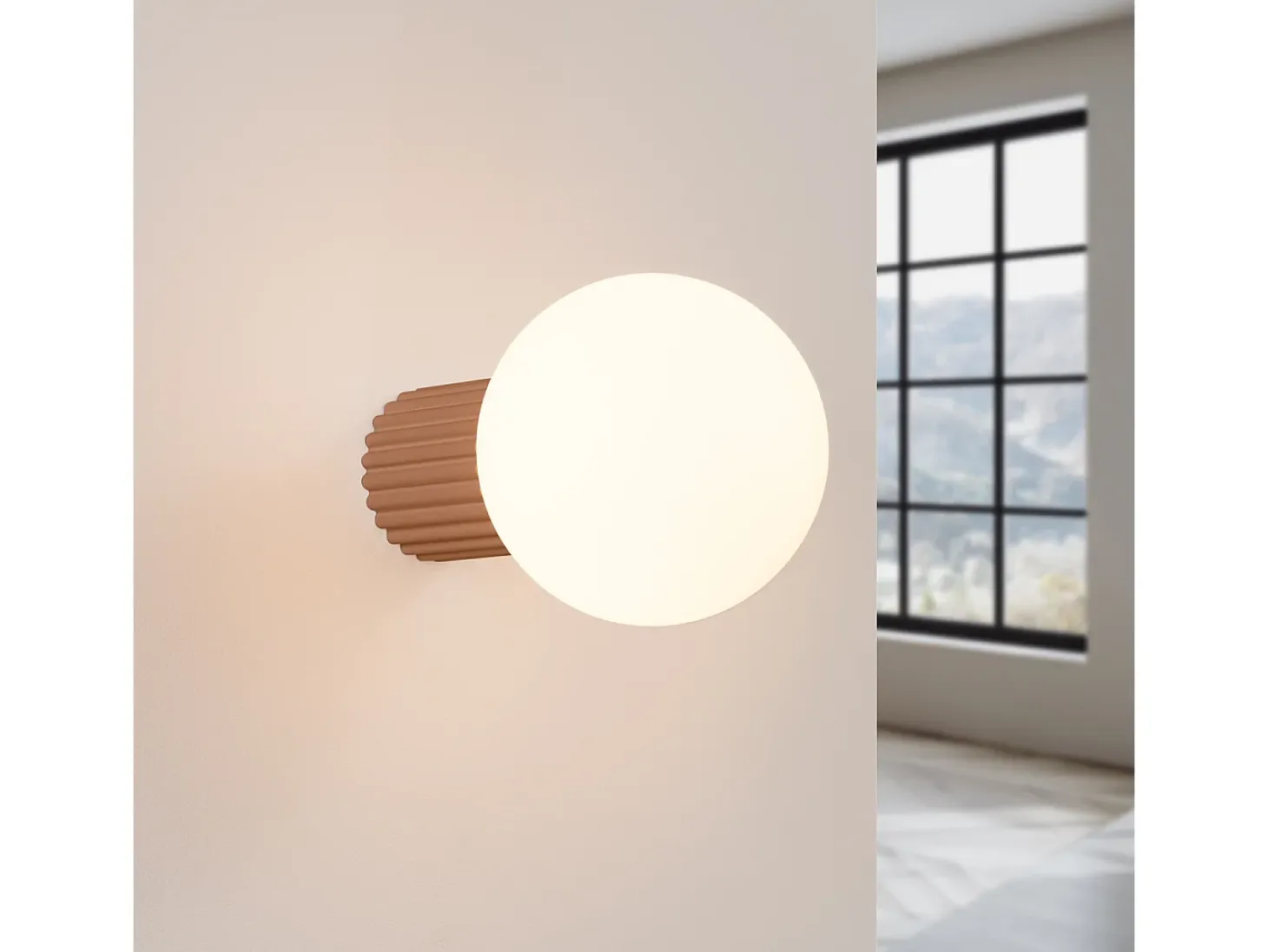 Candeeiro De Parede Halo Moderno, Alumínio/Vidro - 1 Lichtbronnen - L.12 X H.12 Cm - Café