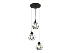 Candeeiro de teto com design diamante 3 lâmpadas E27 preto PT673457