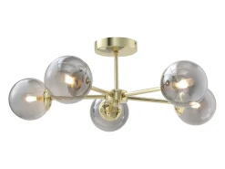 Candeeiro em metal e vidro fumado brilhante, 5 globos, D58,5xA81 cm dourado - SOFIA