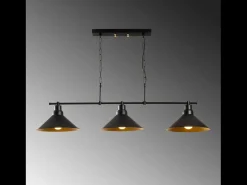 Candeeiro suspenso industrial preto com 3 lâmpadas ERIKA