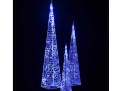 Conj. cones decorativos c/ LEDs azuis acrílico 30/45/60 cm