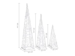 Conj. cones decorativos c/ LEDs azuis acrílico 30/45/60 cm