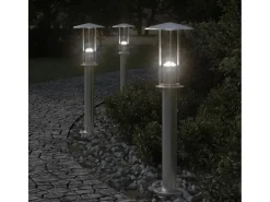 Conjunto de 3 luminárias de chão prateadas para exterior 60 cm aço inoxidável Prata 02_0042560