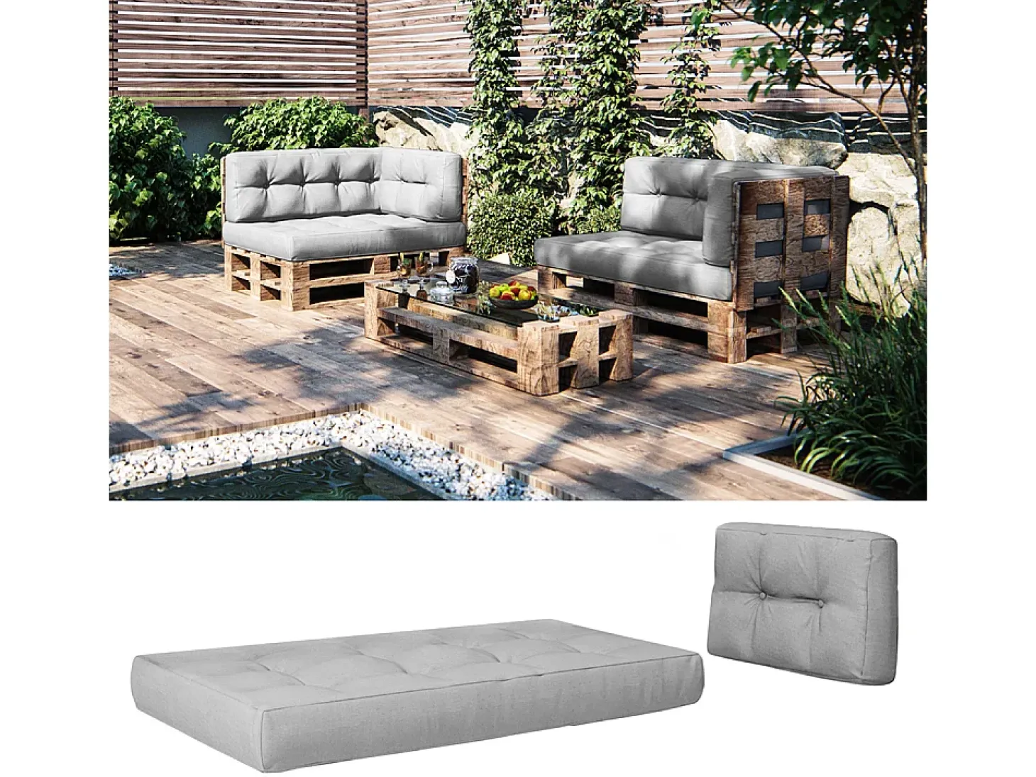 Conjunto de almofadas de paletes cinza 120x80x15
