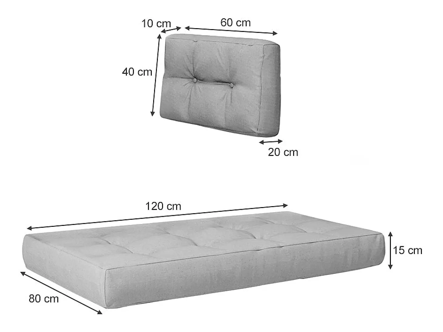 Conjunto de almofadas de paletes cinza 120x80x15