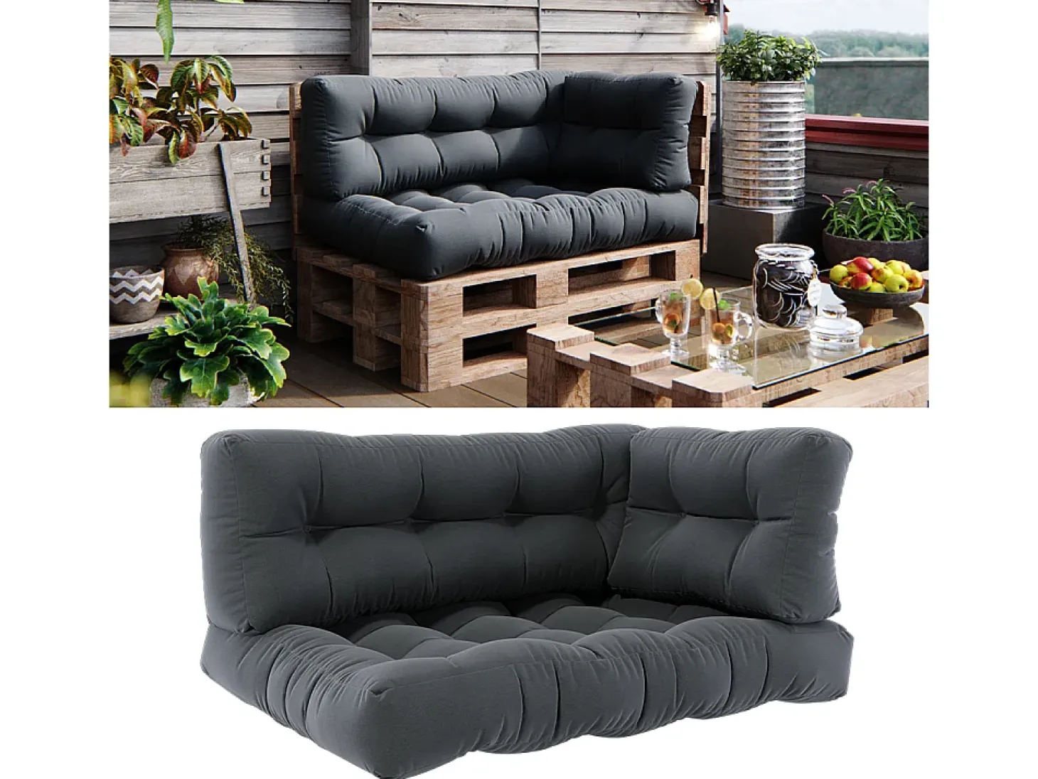 Conjunto de almofadas de paletes antracite 120x15x80 flocken