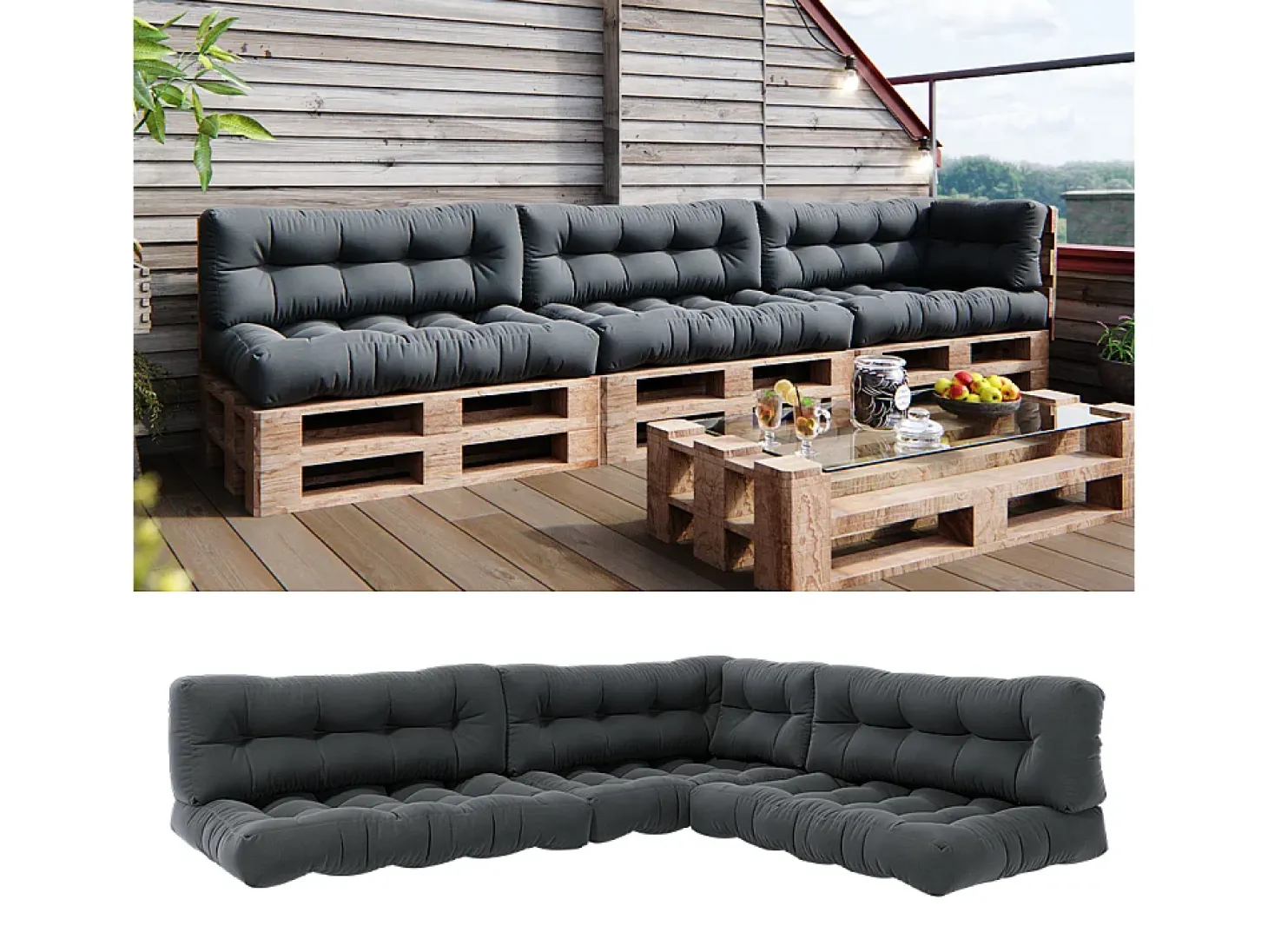 Conjunto de almofadas de paletes antracite 120x80x15 flocken