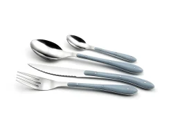 Conjunto de talheres de 24 peças Bistro 1-2-3 em denim azul com alças coloridas de polipropileno e rebites de aço inoxidável