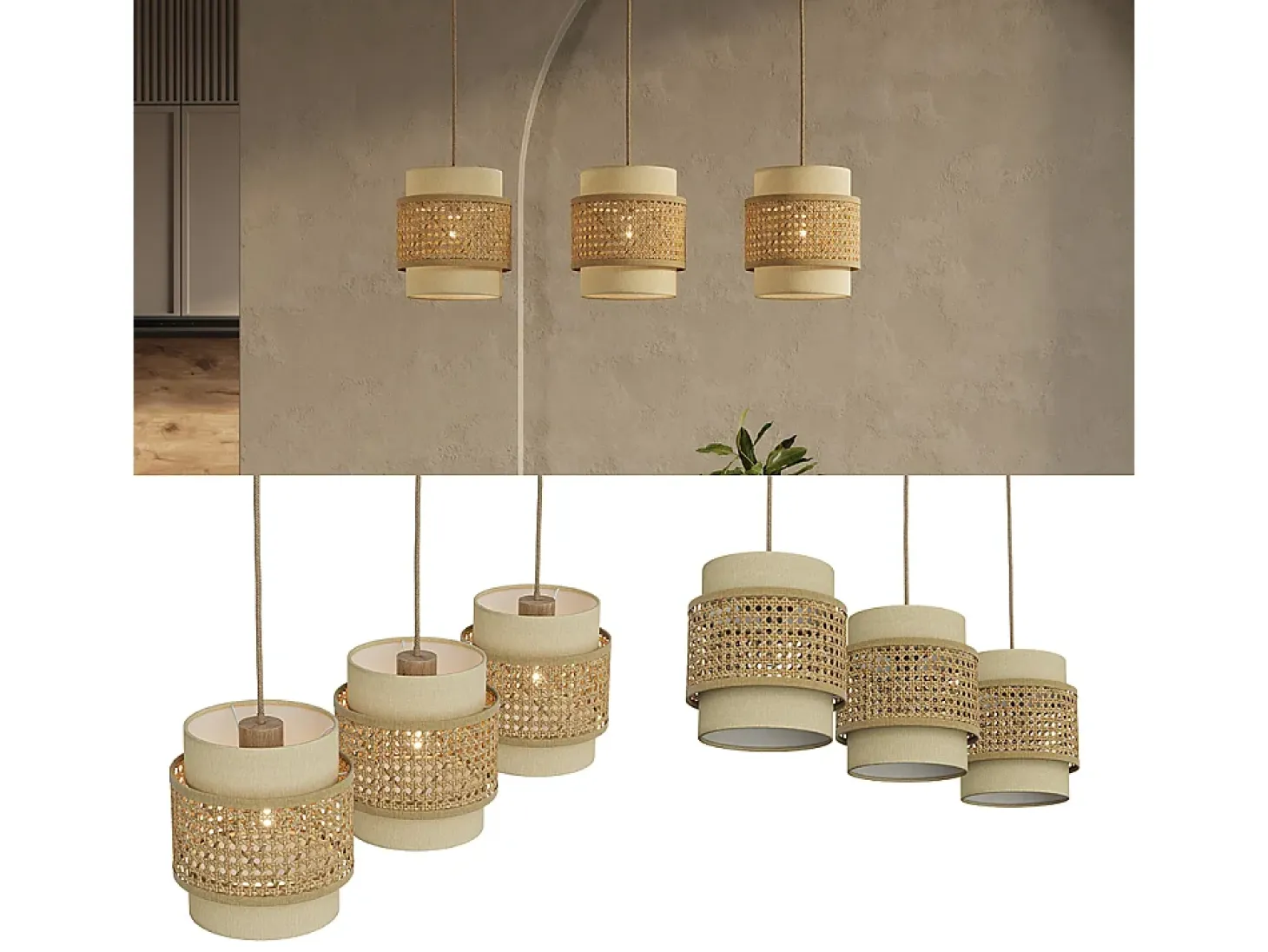 3er Pendelleuchte creme 70x70x120 morten