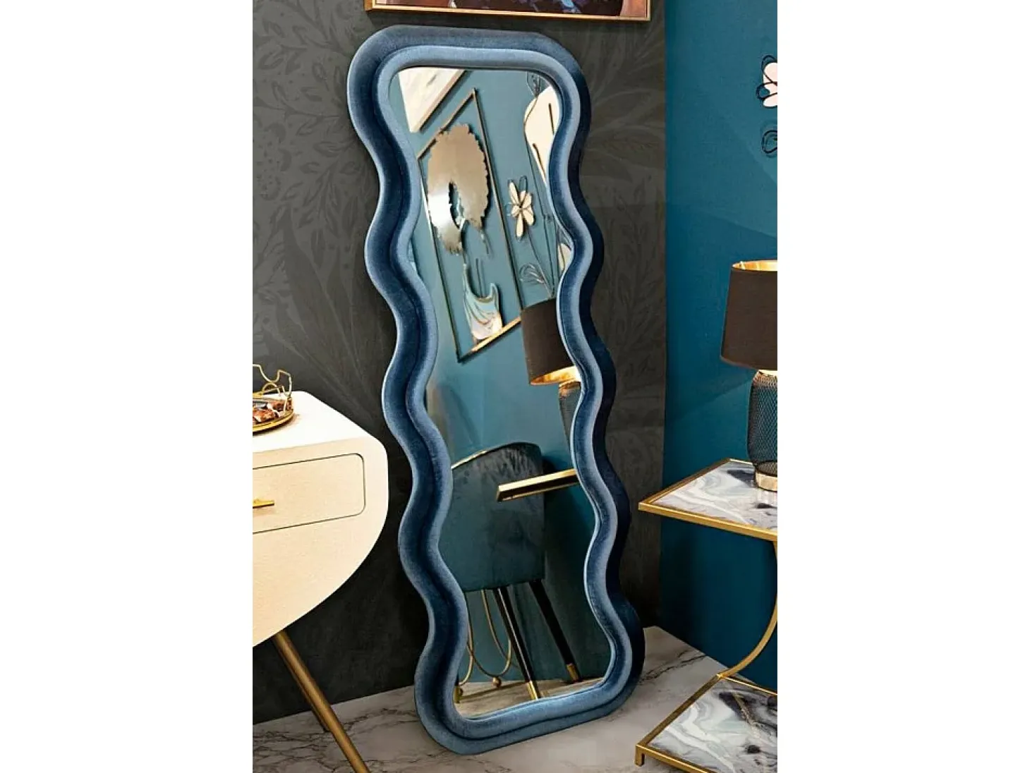Espelho Allen, Espelho, Artigo de decoração de parede, Decoração com espelho, 60x6 h160 cm, Azul