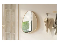 Espelho assimétrico NARA – 60x80 cm – Acabamento em carvalho envelhecido – MDF com decoração de madeira – Design orgânico