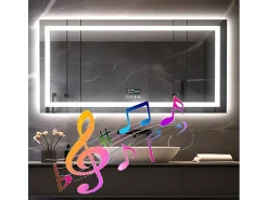 Espelho de banheiro 120x60cm LED ajustável + antiembaçante + Bluetooth 5.2 + Relógio + 3 cores 4 botões