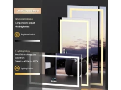Espelho de banheiro 120x60cm LED ajustável + antiembaçante + Bluetooth 5.2 + Relógio + 3 cores 4 botões