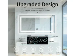 Espelho de banheiro 160x80cm LED ajustável + antiembaçante + Bluetooth 5.2 + Relógio + 3 cores 4 botões