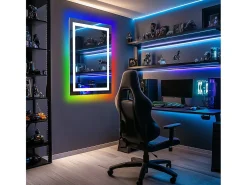 Espelho de banheiro 90x70cm RGB e LED ajustável + antiembaçante + Bluetooth 5.2 + Relógio + 3 cores 4 botões