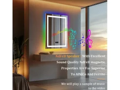 Espelho de banheiro 90x70cm RGB e LED ajustável + antiembaçante + Bluetooth 5.2 + Relógio + 3 cores 4 botões