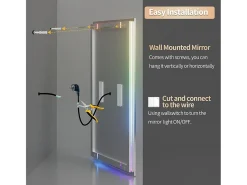 Espelho de banheiro 90x70cm RGB e LED ajustável + antiembaçante + Bluetooth 5.2 + Relógio + 3 cores 4 botões