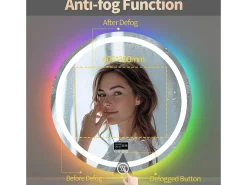 Espelho de banheiro 80x80cm RGB e LED ajustável + antiembaçante + Bluetooth 5.2 + Relógio + 3 cores 4 botões