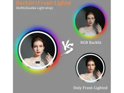 Espelho de banheiro 80x80cm RGB e LED ajustável + antiembaçante + Bluetooth 5.2 + Relógio + 3 cores 4 botões
