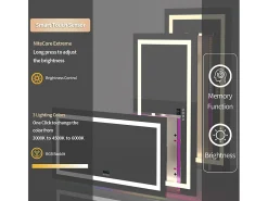 Espelho de banheiro 120x60cm RGB e LED ajustável + antiembaçante + Bluetooth 5.2 + Relógio + 3 cores 4 botões